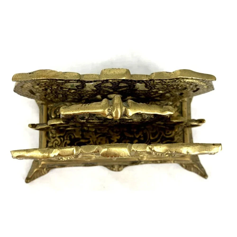 Brass Letter Napkin Holder Desk Organizer Floral Baroque Ornate Heavy 6" - Picture 5 of 6